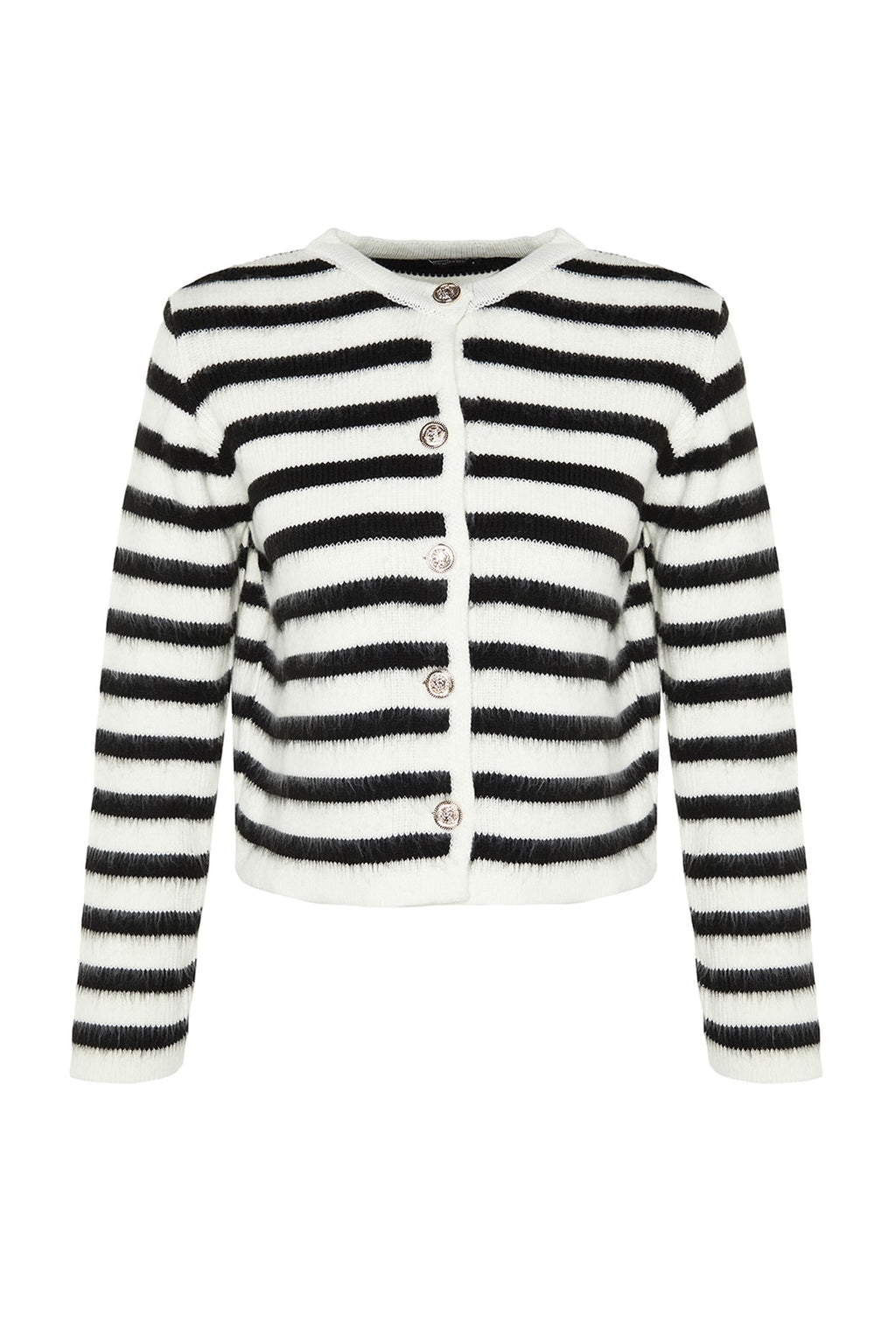 Trendyolmilla Lacivert Yumuşak Dokulu Çizgili Fitted Triko Hırka TWOAW24HI00040