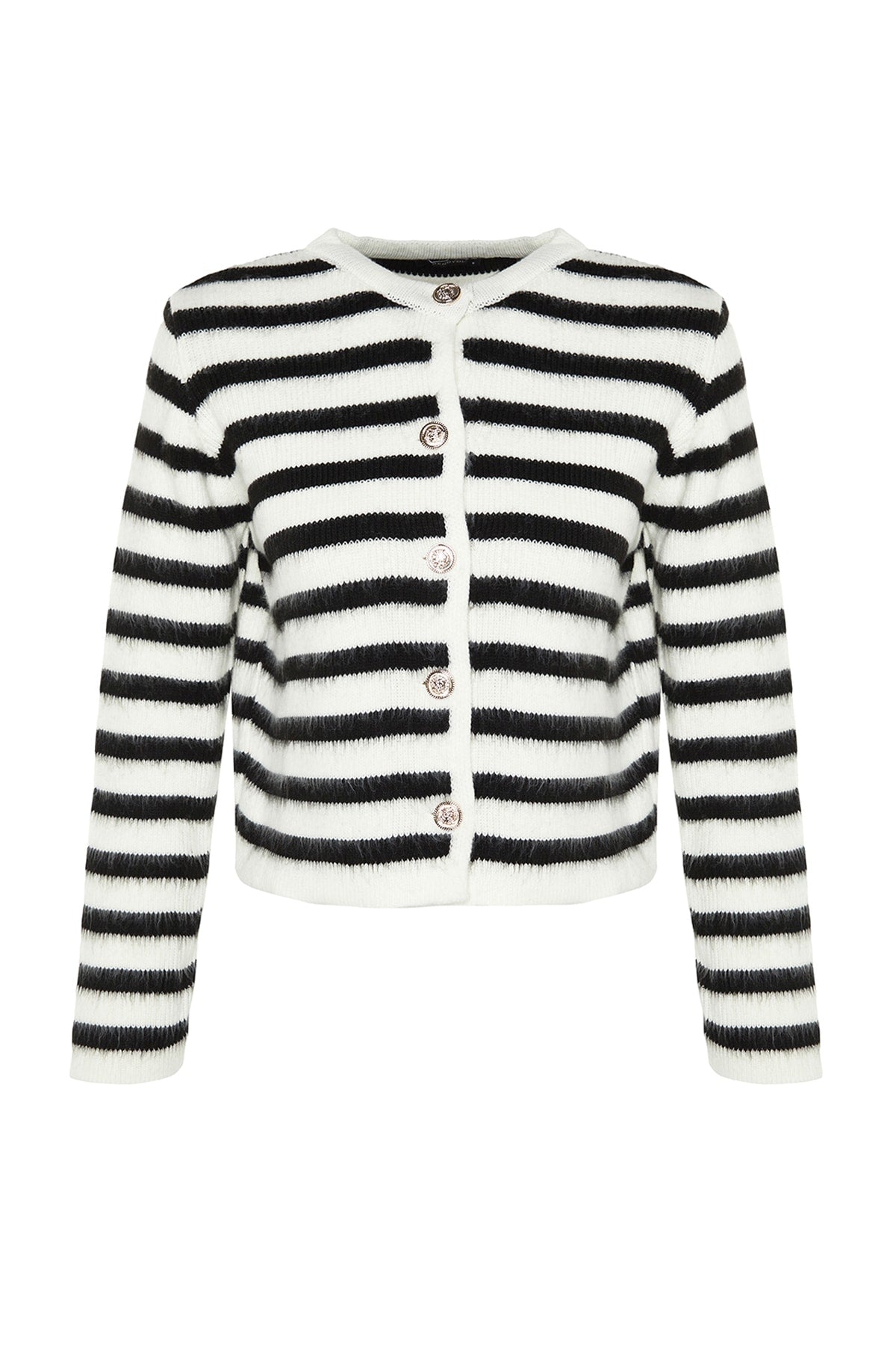 Trendyolmilla Ekru Yumuşak Dokulu Çizgili Fitted Triko Hırka TWOAW24HI00040