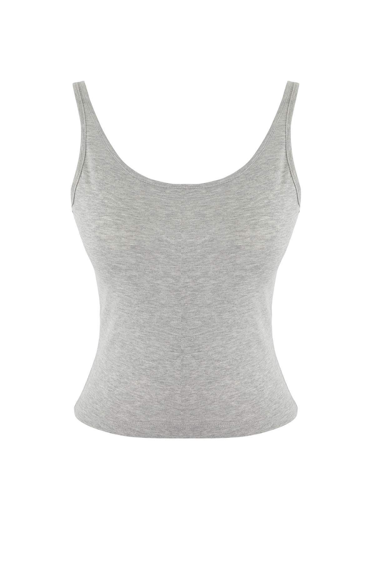 Trendyolmilla Lacivert-Gri 2'li Takım Asimetrik Yaka Düğmeli Vücuda Oturan Esnek Örme Bluz TWOAW26BZ00042