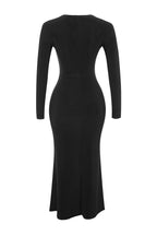 Trendyolmilla Bordo Maxi Volanlı Kare Yaka Fitted/Vücuda Oturan Maxi Esnek Örme Elbise TWOAW24EL00613