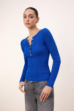 Trendyolmilla Wardrobe Essentials Saks Fitted/Vücuda Oturan Fitilli Triko Kazak TWOAW26KZ00083