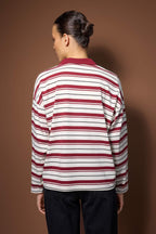 Trendyolmilla Kahverengi Çizgili Polo Yaka Oversize/Geniş Kalıp Örme Sweatshirt TWOAW26SW00051