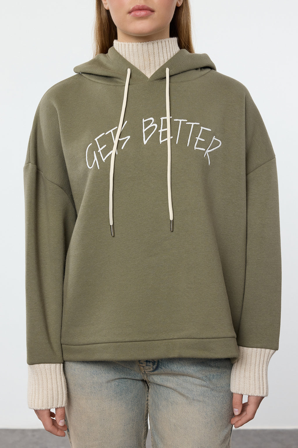 Trendyolmilla Lacivert Kalın İçi Polarlı Triko Bant Detaylı Kapüşonlu Örme Sweatshirt TWOAW22SW1806