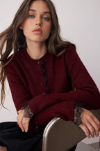 Bordo Dantel Garnili Triko Hırka TWOAW26HI00171