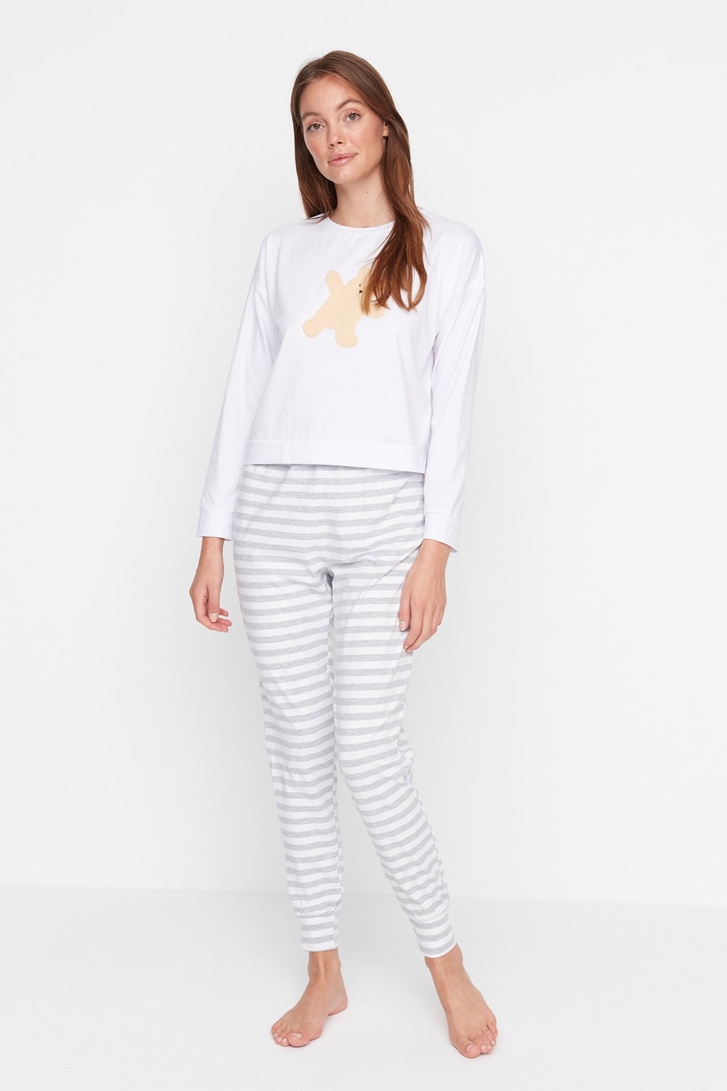 Trendyolmilla Pembe %100 Pamuklu Ayıcıklı Örme Pijama Takımı THMAW21PT0302