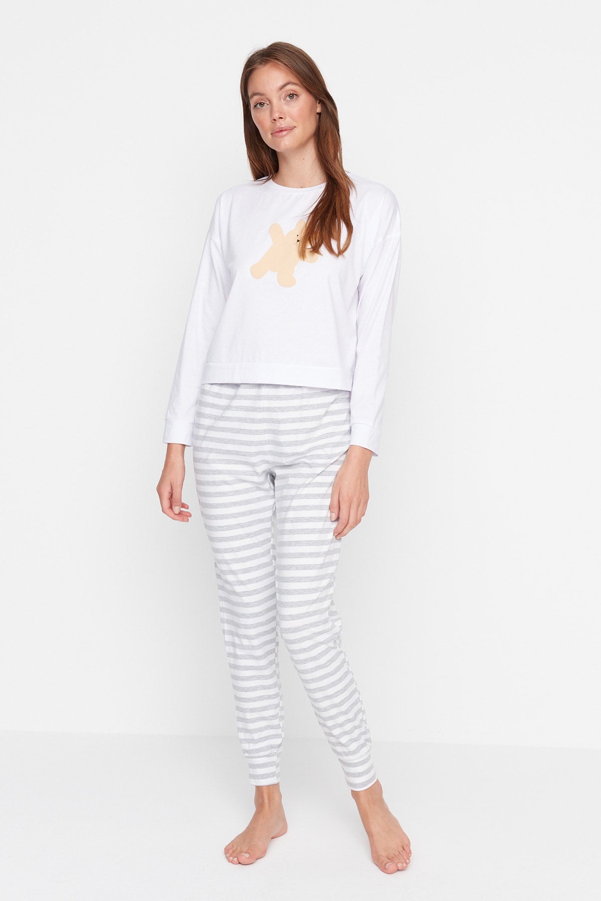 Trendyolmilla Pembe %100 Pamuklu Ayıcıklı Örme Pijama Takımı THMAW21PT0302