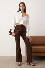 Trendyolmilla Haki Flare Kalıp Bağlama Detaylı Bootcut Gabardin Pantolon TWOAW26PL00064