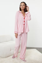 Trendyolmilla Beyaz Kalp Nakışlı Biyeli Viskon Dokuma Pijama Takımı THMAW25PT00179