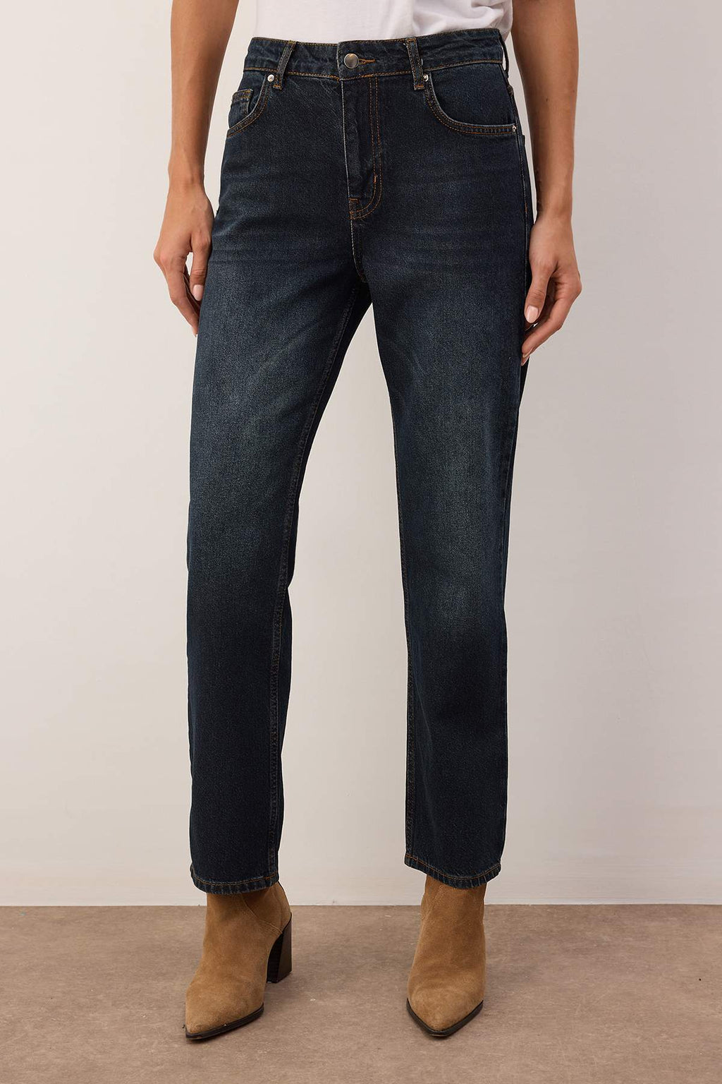 Trendyolmilla Koyu Mavi Yüksek Bel Straight/Düz Paça Jeans TWOAW26JE00182