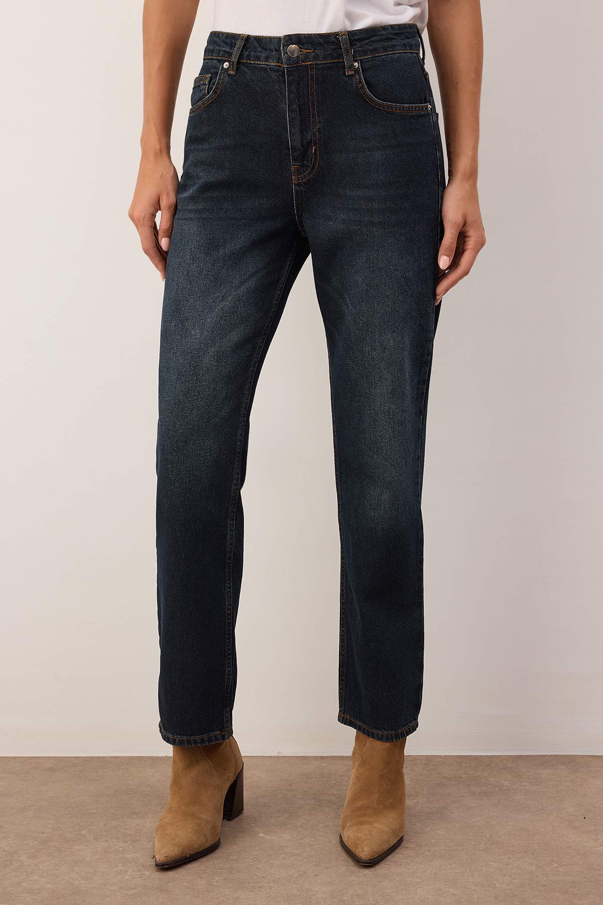 Trendyolmilla Koyu Mavi Yüksek Bel Straight/Düz Paça Jeans TWOAW26JE00182