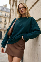 Trendyolmilla Zümrüt Yeşili Oversize/Bol Kesim Bisiklet Yaka Kalın Şardonsuz Örme Sweatshirt TWOAW26SW00029