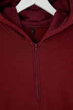 Trendyolmilla Teen Siyah Kapüşonlu Kalın İçi Polarlı Yarım Pat Fermuarlı Cepli Örme Sweatshirt TWOAW26SW00160
