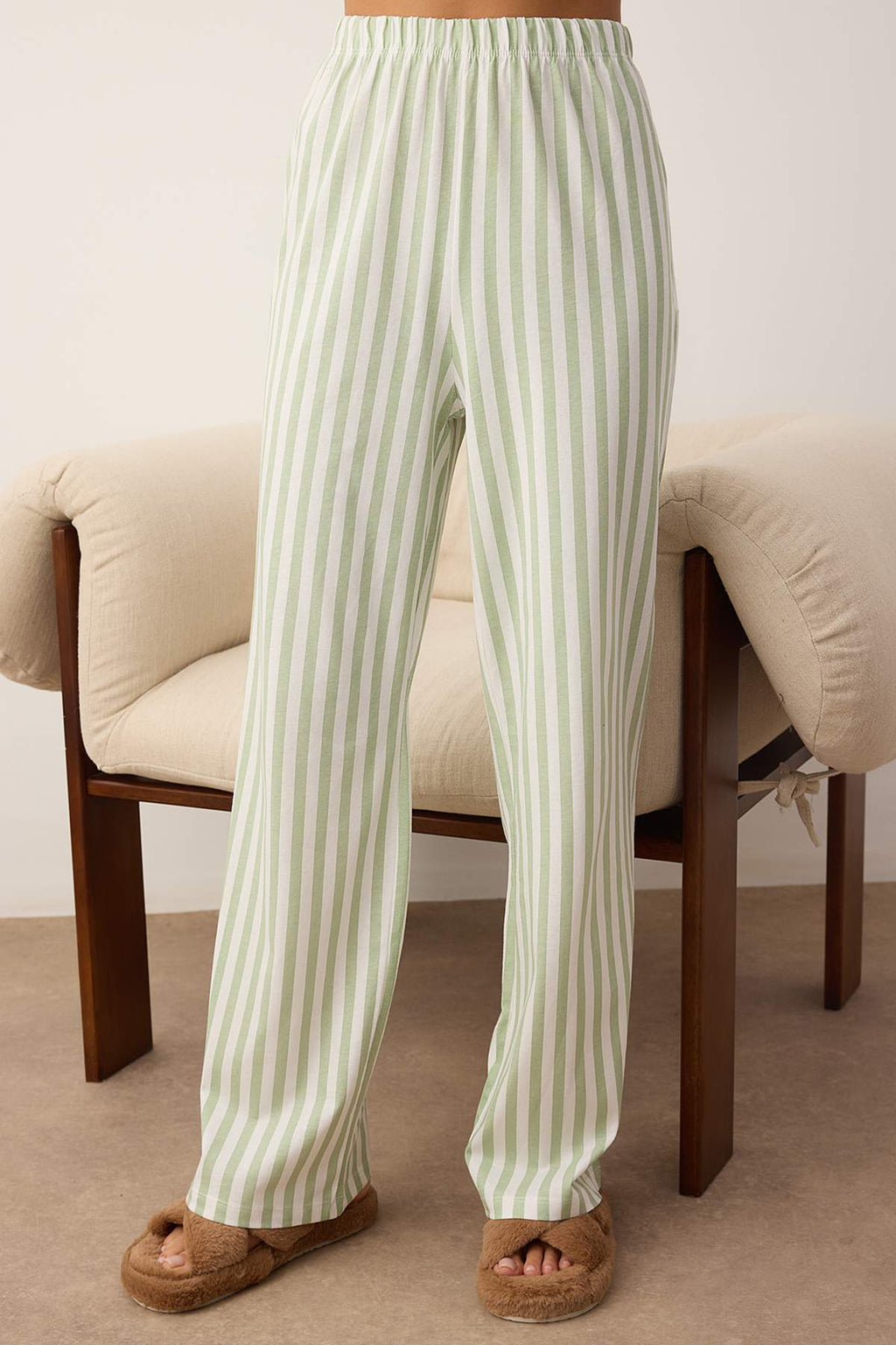 Trendyolmilla Mint %100 Pamuklu Çizgili Ayıcıklı Örme Pijama Takımı THMAW25PT00171
