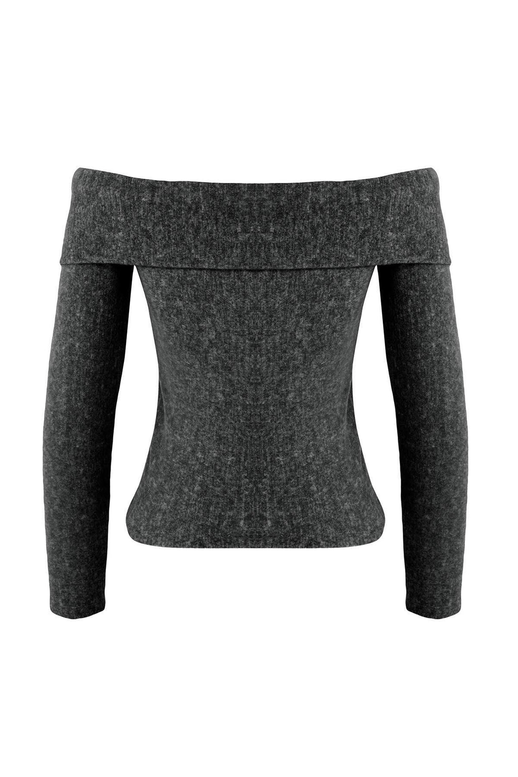 Trendyolmilla Antrasit Yumoş Düşük Omuzlu Carmen Yaka Fitted/Vücuda Oturan Örme Bluz TWOAW26BZ00081