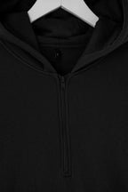 Trendyolmilla Teen Siyah Kapüşonlu Kalın İçi Polarlı Yarım Pat Fermuarlı Cepli Örme Sweatshirt TWOAW26SW00160