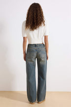 Koyu Mavi Premium Vintage Yıkama Efektli Düşük Bel Wide Leg Jeans TWOSS25JE00083