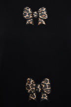 Siyah Regular/Normal Kalıp İçi Polarlı Leopar Detaylı Kurdele Nakışlı Örme Sweatshirt TWOAW25SW00307