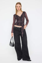 Trendyolmilla Teen Kahverengi Animal Anvelop Fitted/Vücuda Oturan Örme Bluz TWOAW26BZ00226