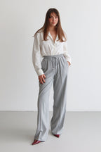 Trendyolmilla Siyah Bordo Çizgili Beli Lastikli Wideleg/Geniş Paça  Dokuma Pantolon TWOAW26PL00174