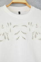 Ekru Nakışlı Regular/Normal Kalıp Örme Sweatshirt TWOAW26SW00011