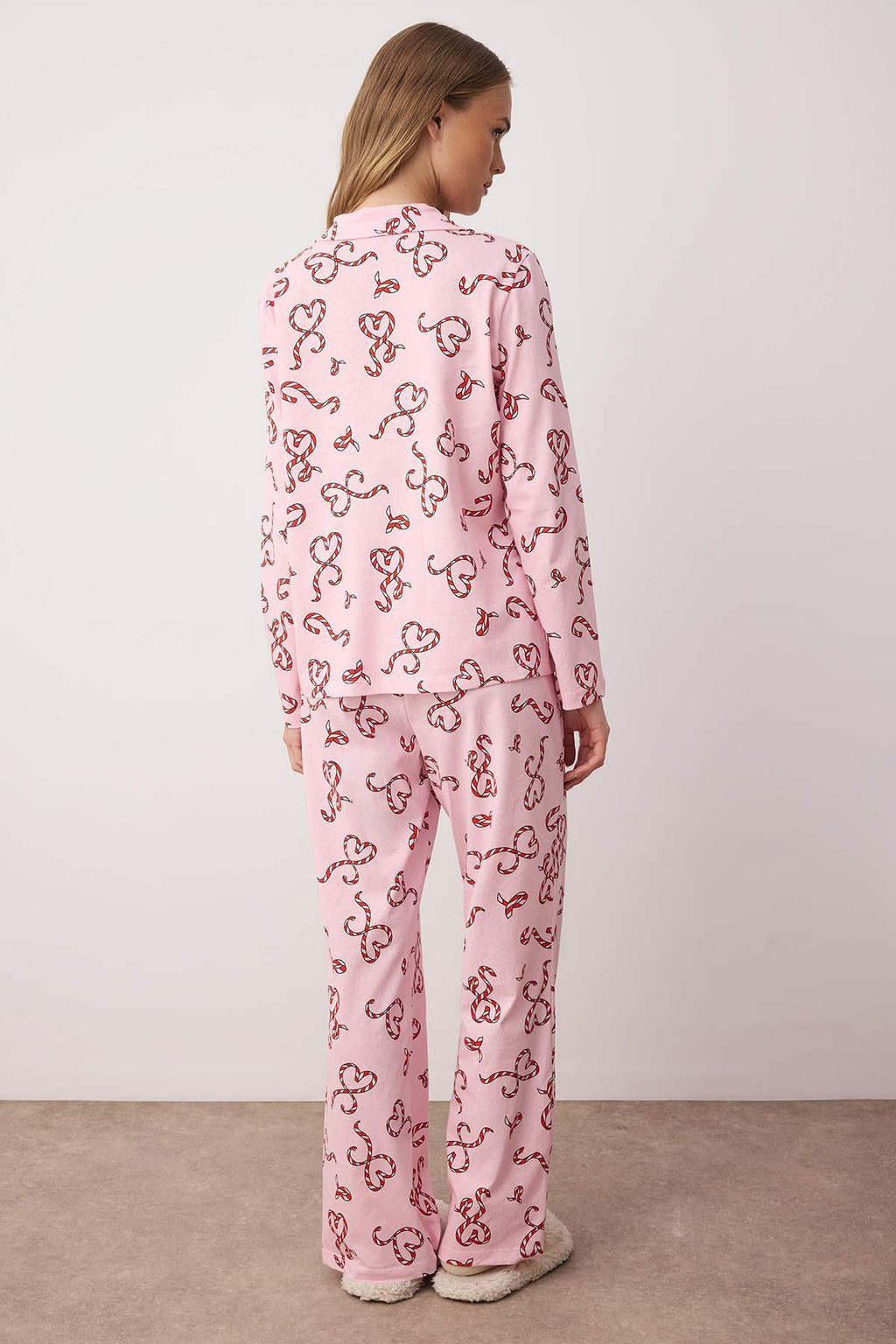 Trendyolmilla Pembe %100 Pamuklu Kalpli Gömlek Yaka Örme Pijama Takımı THMAW26PT00064
