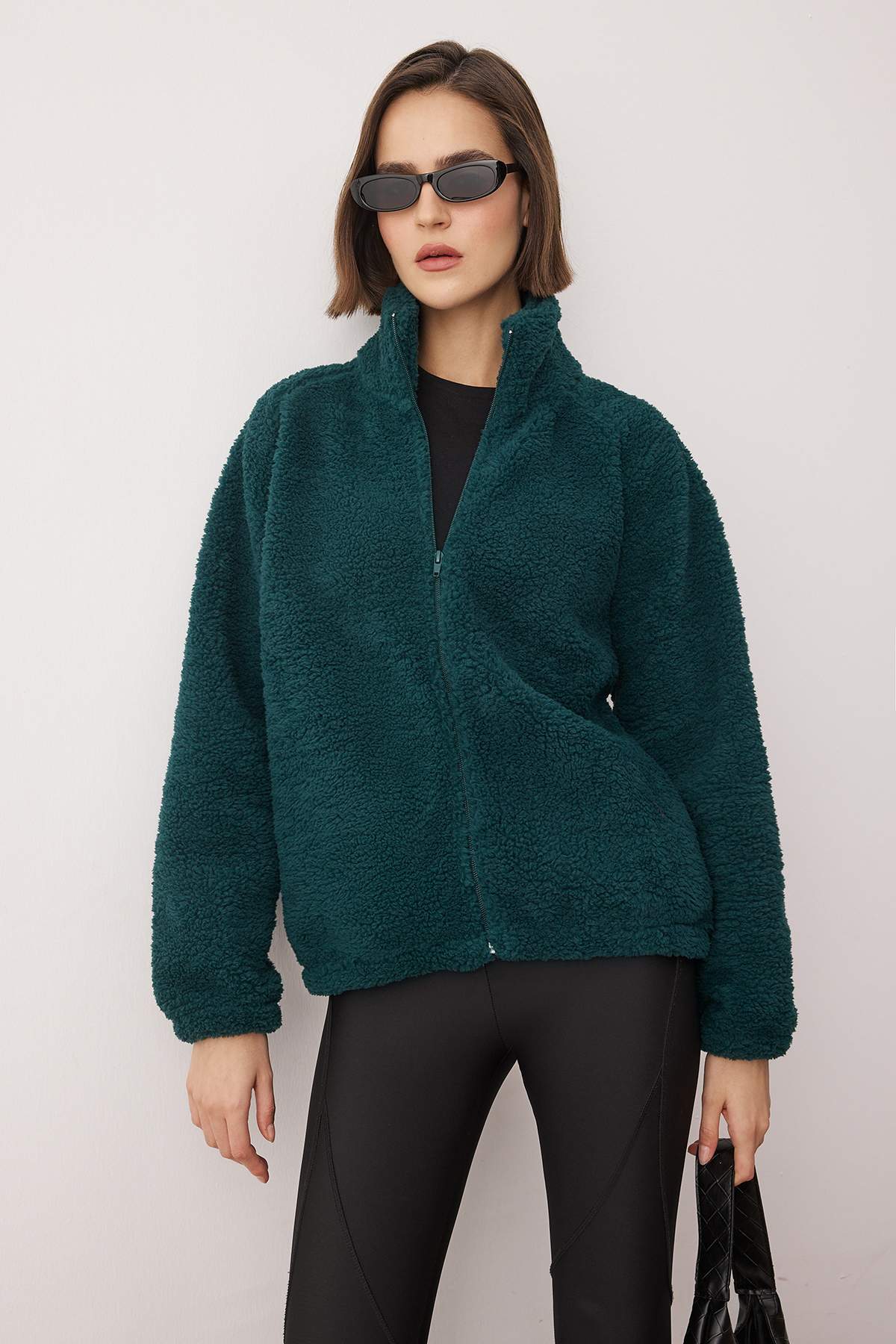 Trendyolmilla Petrol Düz Renk Peluş Oversize/Geniş Kalıp Örme Sweatshirt TWOAW26SW00022