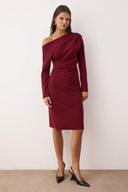 Trendyolmilla Bordo Düz Midi Asimetrik Yaka Örme Elbise TWOAW26EL00106