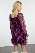 Trendyolmilla Mürdüm Çiçekli Fırfırlı Boho Mini Dokuma Elbise TWOAW23EL01455