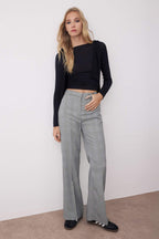 Gri Ekoseli Flare Bootcut Kumaş Pantolon TWOAW26PL00067