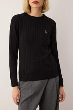 Trendyolmilla Siyah At Nakışlı Saç Örgü İnce Triko Kazak TWOAW26KZ00122