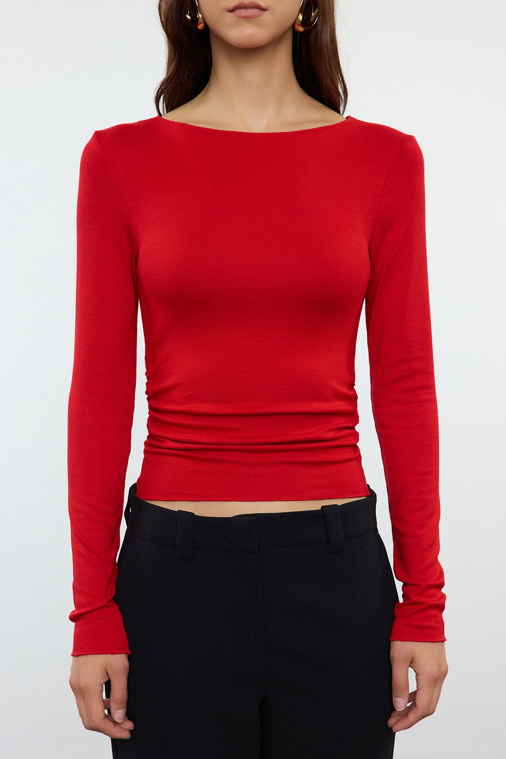 Trendyolmilla Yağ Yeşili Fitted/Vücuda Oturan Büzgü Detaylı Esnek Örme Bluz TWOAW25BZ00225