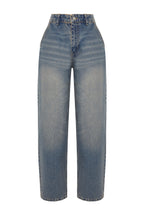 Koyu Mavi Soluk Efektli Vintage Düşük Bel Skater Baggy Jeans TWOSS24JE00052