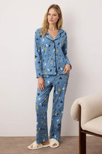 Trendyolmilla Mavi %100 Pamuklu Desenli Örme Pijama Takımı THMAW21PT0084