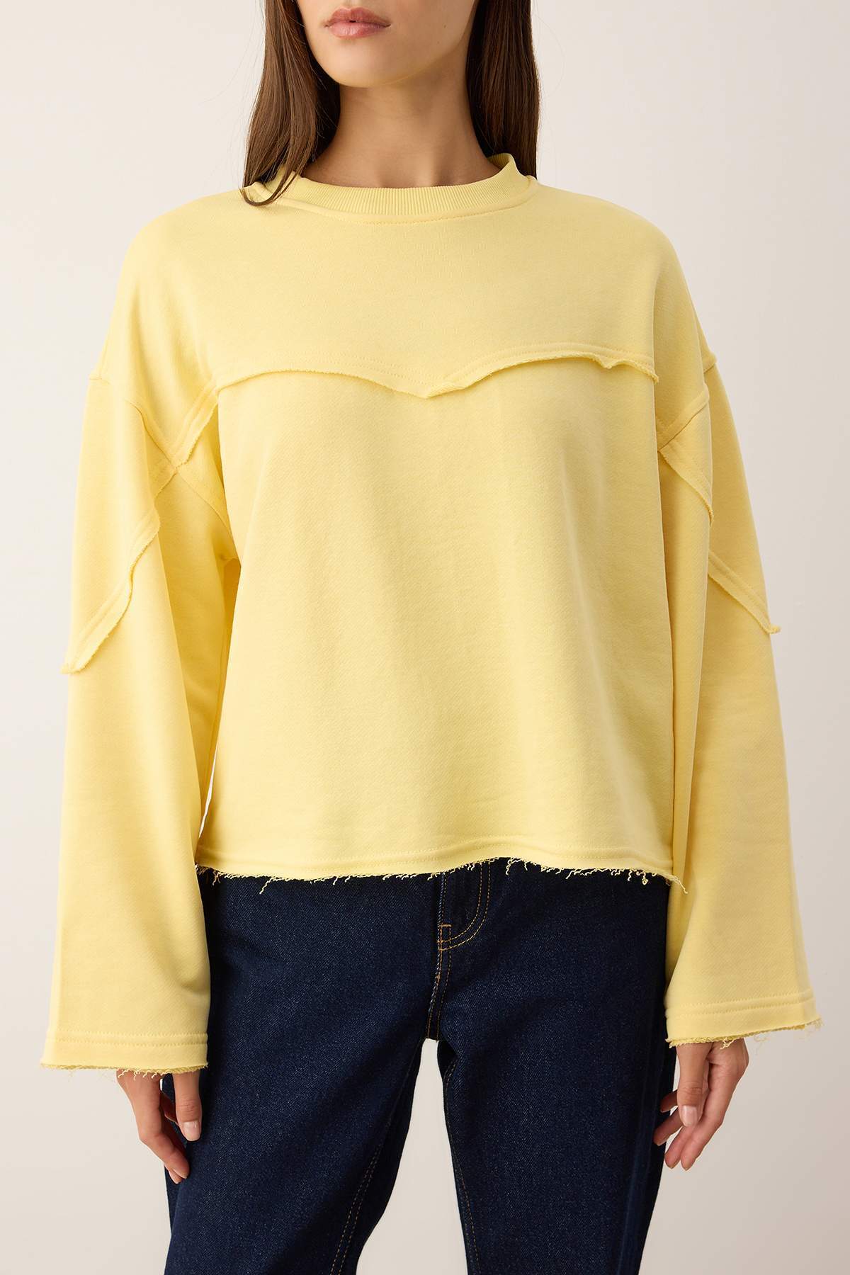 Trendyolmilla Antrasit Kalın Şardonsuz İspanyol Kol Dikiş Detaylı Relaxed Örme Sweatshirt TWOAW26SW00110