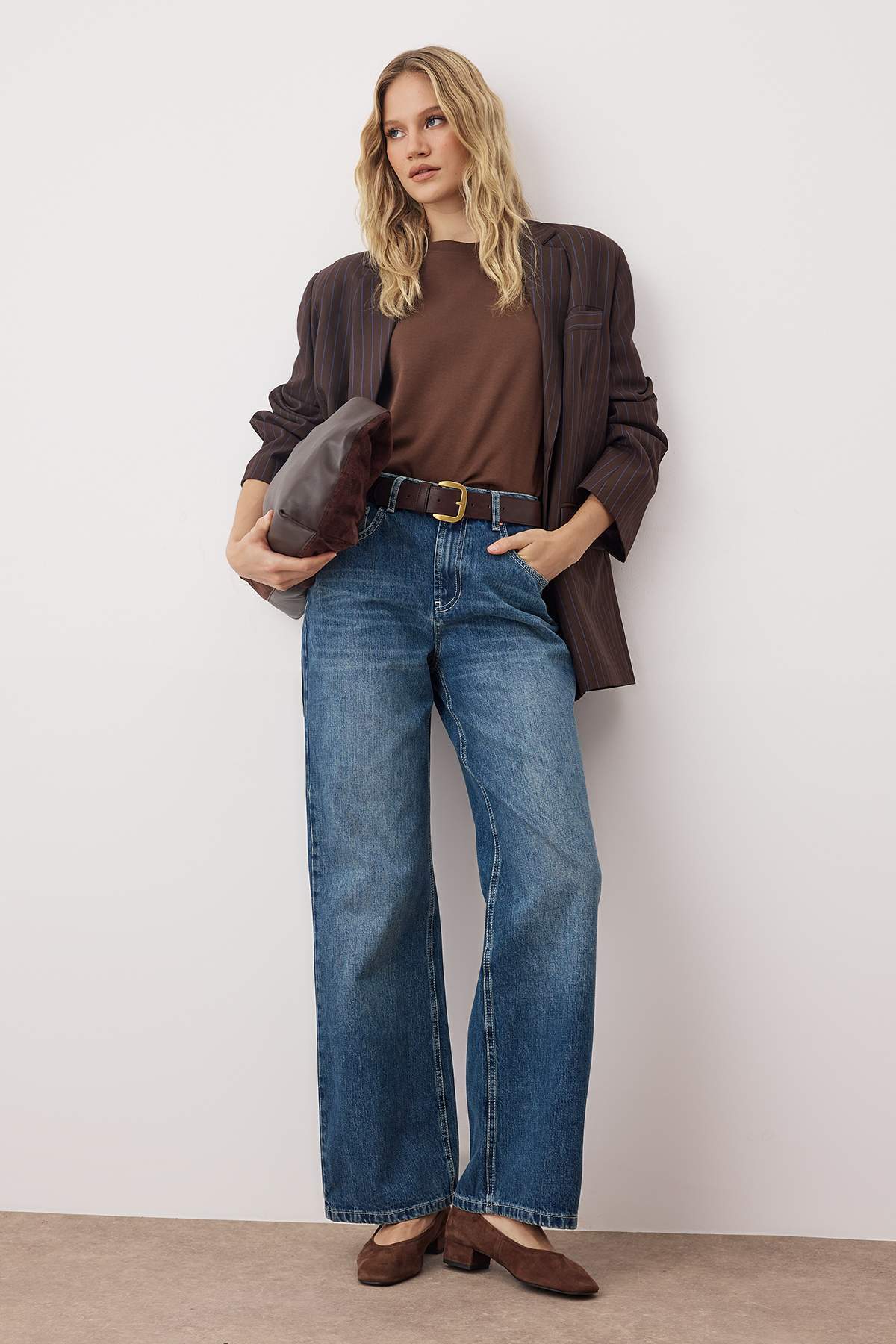 Trendyolmilla Lacivert  Yüksek Bel Wide Leg Jeans TWOAW24JE00089 Main image