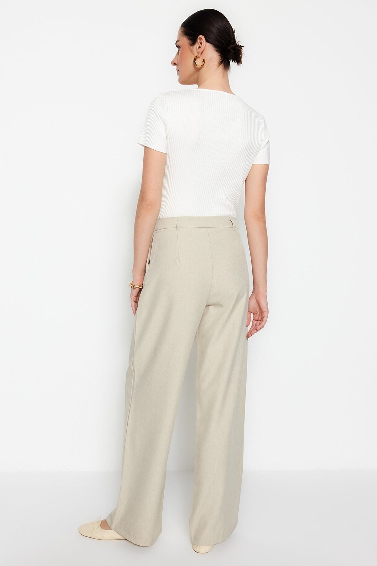 Trendyolmilla Vizon Wide Leg/Geniş Paça Pilili Dokuma Pantolon TWOAW22PL0475