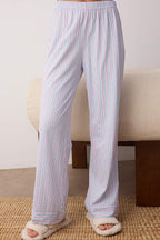 Trendyolmilla Mavi %100 Pamuklu Çizgili Gömlek-Pantolon Örme Pijama Takımı THMAW24PT00144