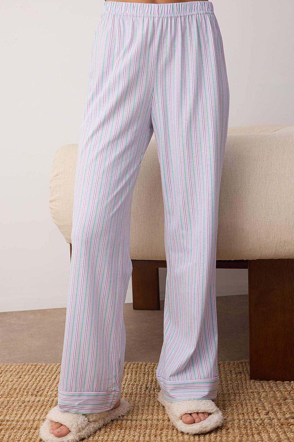 Trendyolmilla Pembe %100 Pamuklu Çizgili Gömlek-Pantolon Örme Pijama Takımı THMAW24PT00144