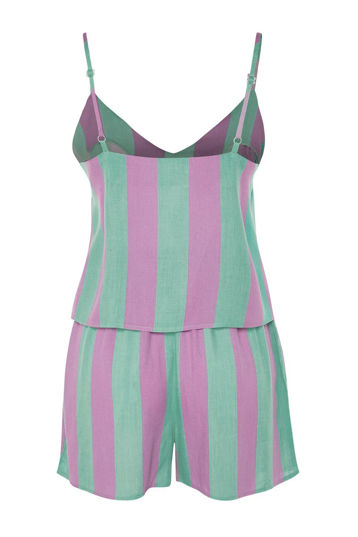 Trendyolmilla Çok Renkli Çizgili İp Askılı Viskon Şortlu Dokuma Pijama Takımı THMSS23PT00225