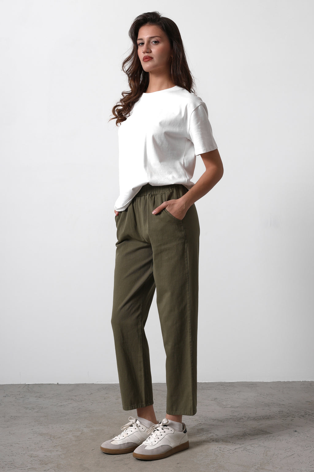 Haki Beli Lastikli Gabardin Pamuklu Pantolon TWOSS25PL00036