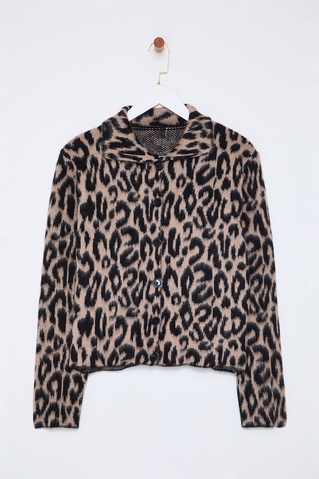 Kahverengi Leopar Desenli Polo Yaka Triko Hırka TWOAW25HI00360
