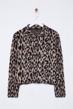 Kahverengi Leopar Desenli Polo Yaka Triko Hırka TWOAW25HI00360