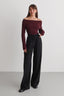 Trendyolmilla Siyah Bordo Çizgili Beli Lastikli Wideleg/Geniş Paça  Dokuma Pantolon TWOAW26PL00174