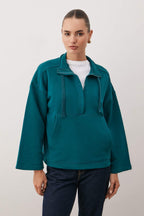 Trendyolmilla Petrol Dik Yaka Fermuarlı ve Cepli Relaxed/Rahat Kalıp Örme Sweatshirt TWOAW26SW00187