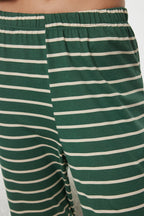 Trendyolmilla Kadın Couple/Çift Lacivert %100 Pamuklu Çizgili Yılbaşı Temalı Örme Pijama Takımı THMAW25PT00164