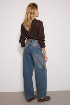 Koyu Mavi Soluk Efektli Vintage Düşük Bel Skater Baggy Jeans TWOSS24JE00052