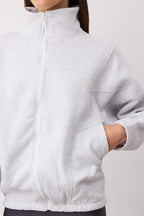 Trendyolmilla Kar Melanj Fermuarlı Dikiş Detaylı Dik Yaka Bomber Örme Sweatshirt TWOAW26SW00037