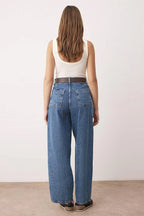 Trendyolmilla Ekru Kahverengi Kemerli Dikiş Detaylı Yüksek Bel Barrel Baggy Jeans TWOSS25JE00182