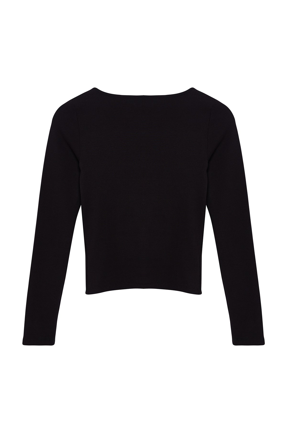 Trendyolmilla Siyah Düğme Detaylı Bisiklet Yaka Fitilli Esnek Regular Boy Örme Bluz TWOAW25BZ00030