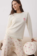 Trendyolmilla Bordo Kurdele/Fiyonklu Yumuşak Kışlık Waffle Örme Pijama Takımı THMAW26PT00187